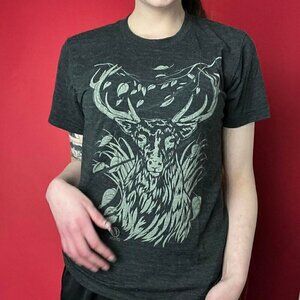 Dark grey tee shirt with deer graphic​​​​​​​​​​​​​​